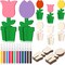 36 Pcs Spring Activity Crafts Set Include 24 3D Wooden Flower Cutouts with 12 Colored Markers Unfinished Tulip Slices Wood Flower to Paint for Mother's Day DIY Spring Tiered Tray Decor Table Centerpiece